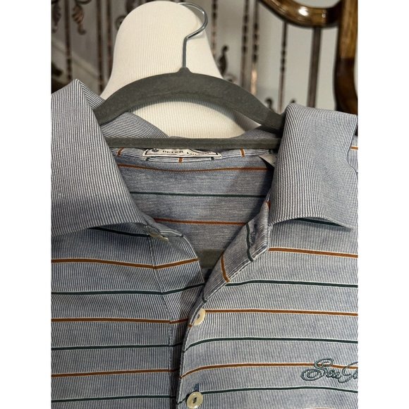 Peter Millar Polo Golf Shirt Mens Gray Stripe Short Sleeve Sz L - Picture 9 of 9